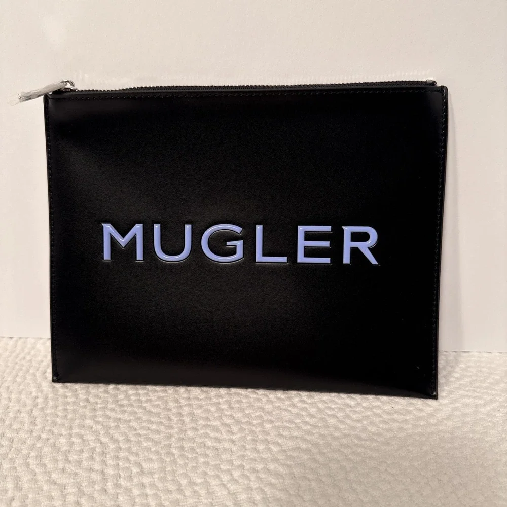 New Mugler Cosmetic Pouch Bag Limited Edition Faux Leather Black 9.5